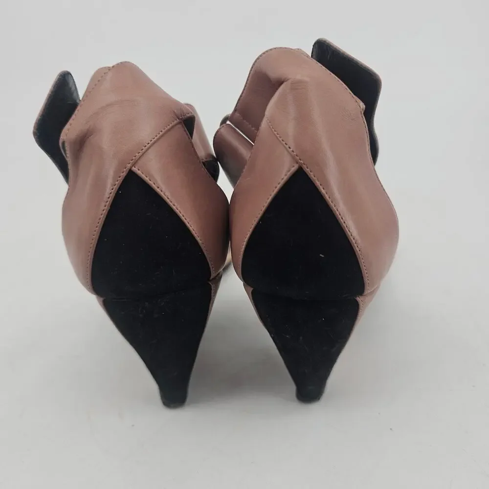 Pierre Hardy Leather Colorblock Wedge Sandal Shoe Nude and Black EU 41 US 10